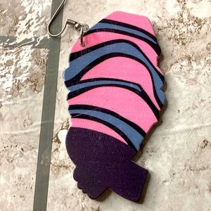 Pink painted wood earrings black